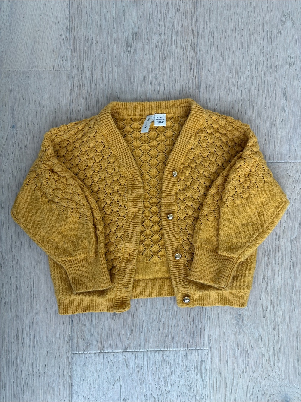 Janie and Jack Mustard Eyelet Knit Cardigan